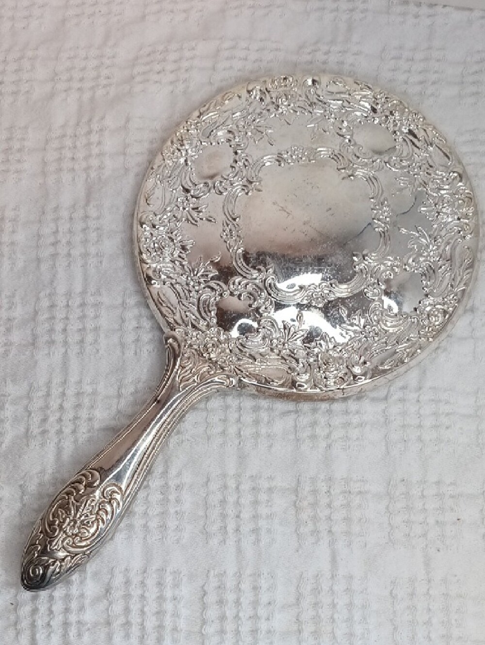 Ornate Silver Plate Vanity Set Mirror Brush & Comb Vintage Hong Kong - Picture 2 of 12